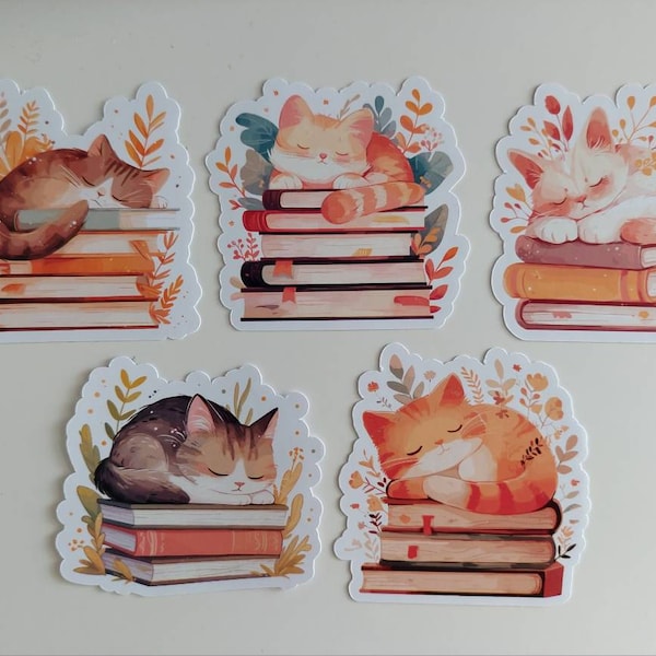 Cute Cats on Books Sticker, Cat Sticker, Bookish Sticker, Cats on ...
