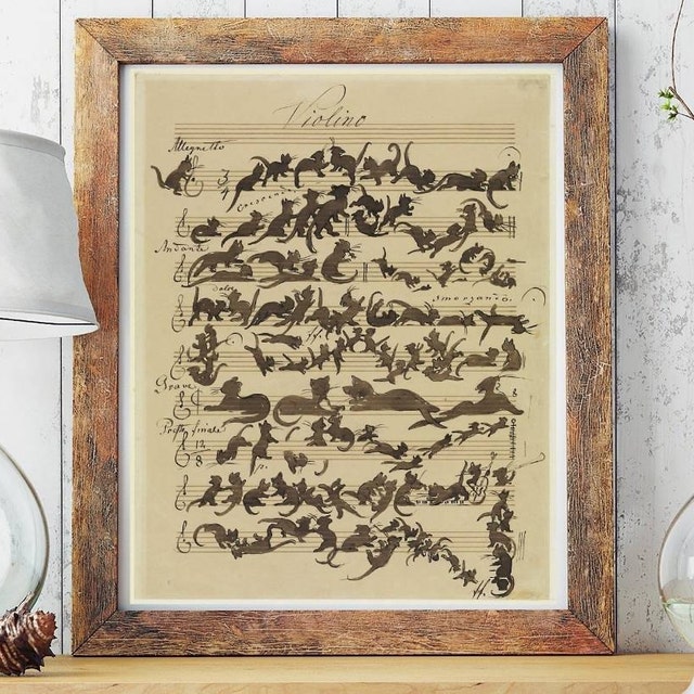 Vintage Cat Symphony Print by Moritz Von Schwind Circa 1868