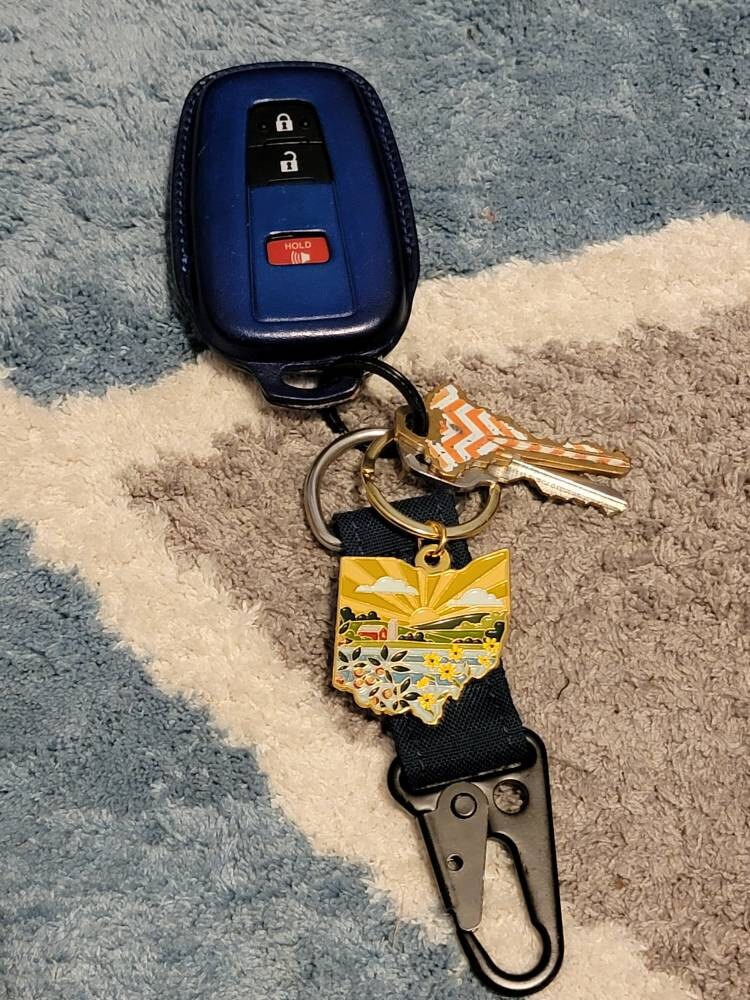 Ohio Gold Enamel Keychain | Ohio Outline Key Ring | Soft Enamel Illustrated State Keychain 1.5&quot;