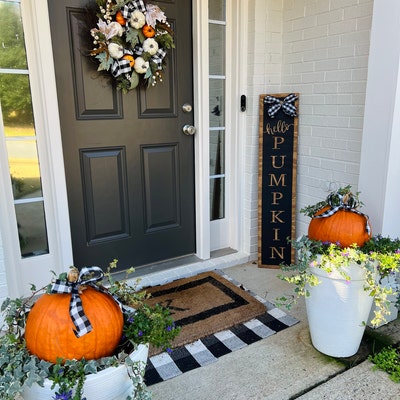 Hello Pumpkin Porch Sign, Front Door Sign, Tall Leaning Porch Sign ...