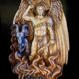 アザゼルの木彫り：悪魔のバフォメット、ルシファー、オカルトの装飾