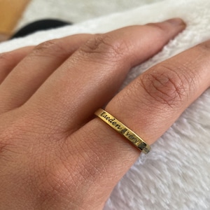 Engraved Rings for Women Personalized Rings for Women Coordinates Stacking Rings Name Ring Gold Custom Ring for Women -R4 photo