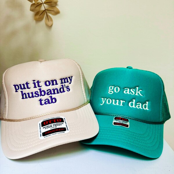 Put It on My Husband's Tab Embroidered Trucker Hat - Funny Bachelorette ...