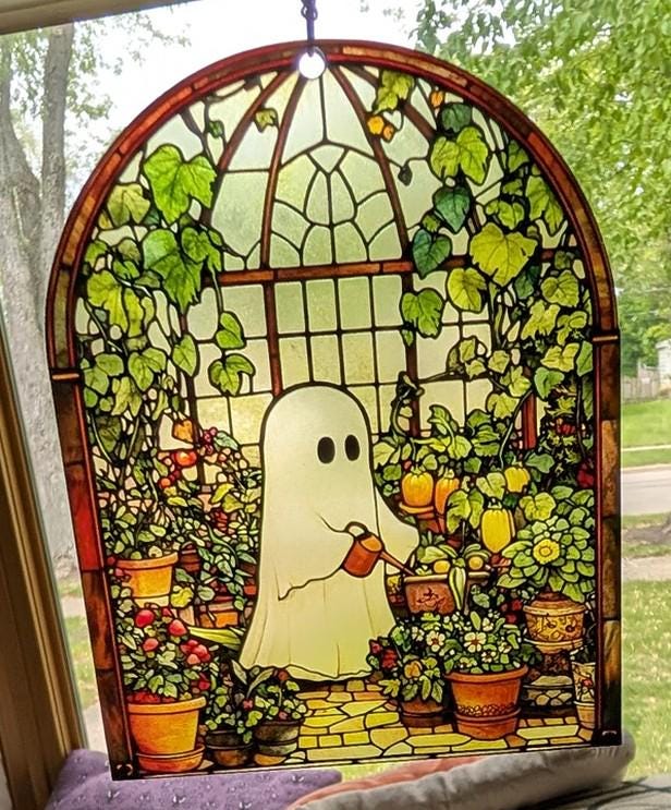 Cute Ghost Greenhouse Suncatcher Ornament, Halloween Ghost Acrylic Window Hangings, Plant Lovers Gift, Halloween Home Decor, Gift For Mom