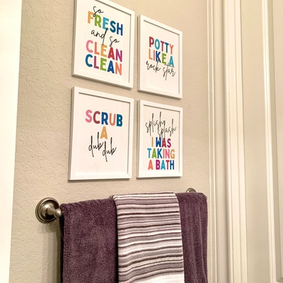 Kids Bathroom Art Set, Bathroom Wall Prints, Set of 4, Splish Splash ...