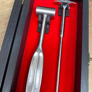 Lobotomy Orbitoclast & Hammer Surgical Medical Tools Shadowbox with removable tools stamped version .