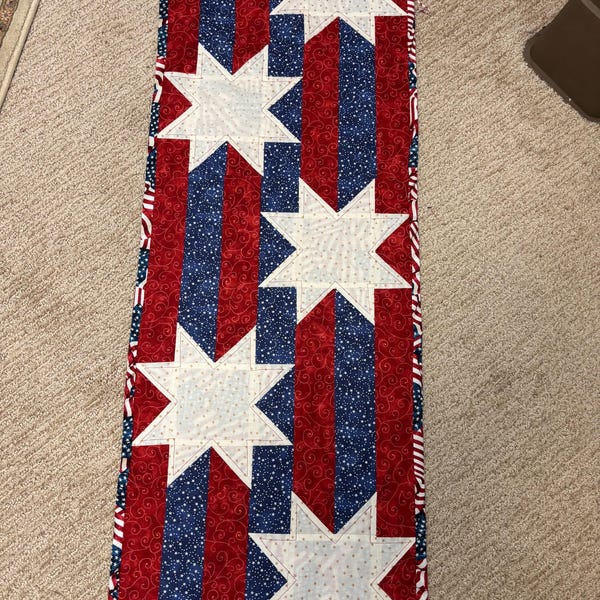 PDF Patriotic Stars and Stripes Quilted Table Runner Pattern Digital ...