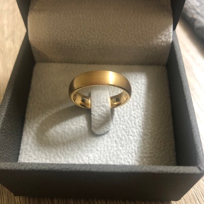 Rare Tungsten Ring Mens Wedding Band, 5 Mm, Yellow Gold Tungsten ...