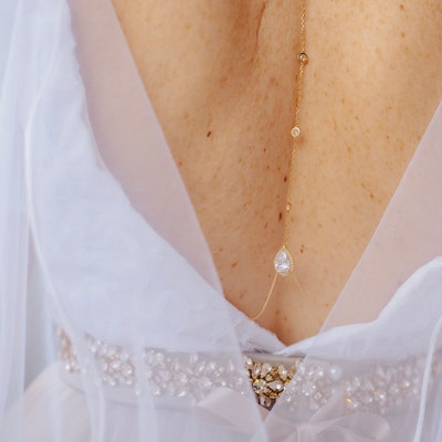 Wedding Jewelry Back Necklace, Bridal Jewelry Set for Open Back Dress ...
