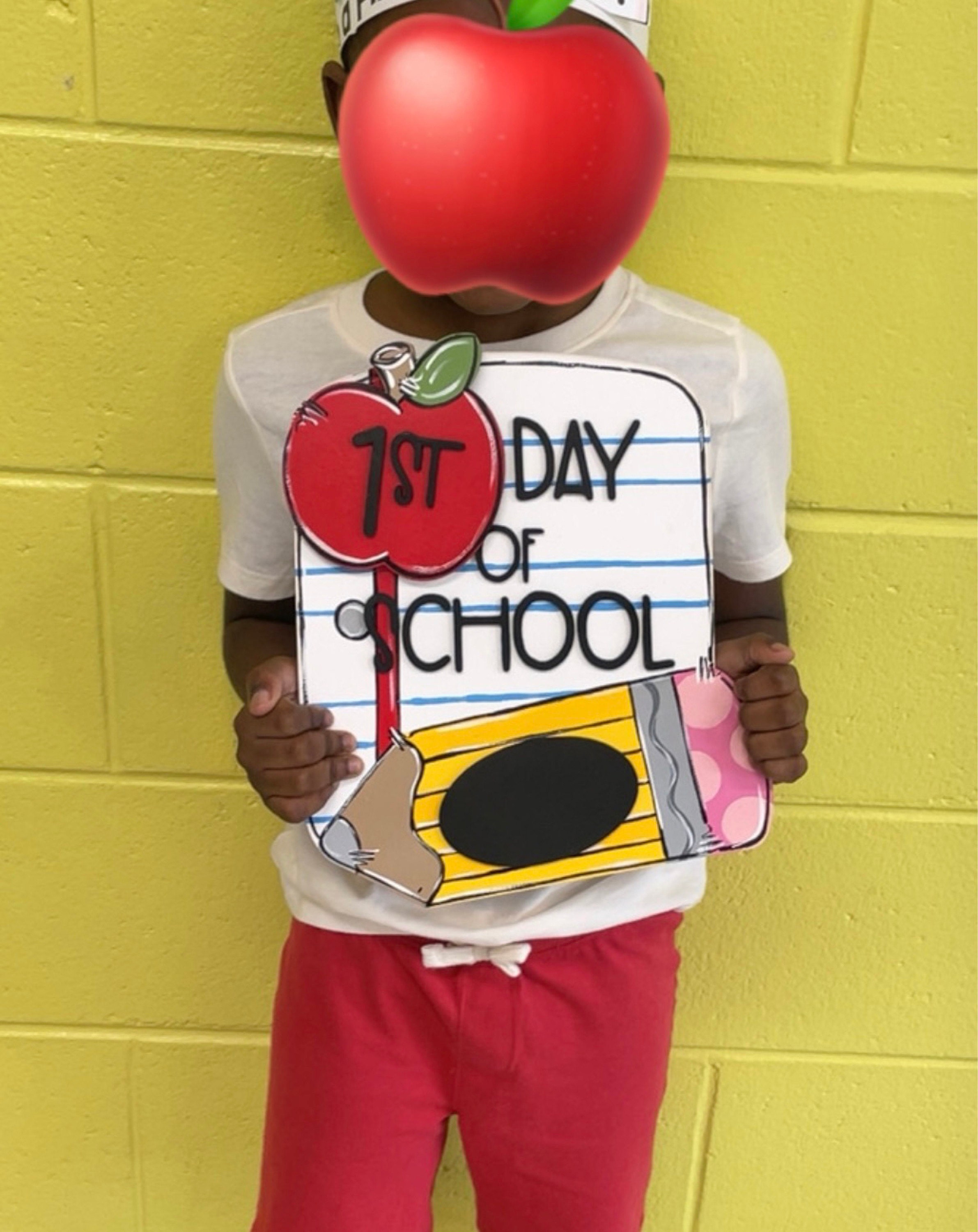 First & Last Day of School Chalkboard Sign – Teacher/Student Door Hanger - Interchangeable apple