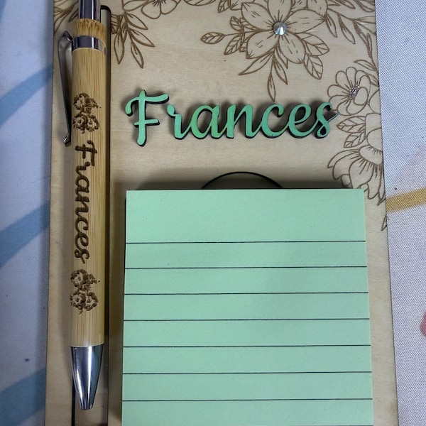 Personalized Floral Sticky Note Pad Holder & Pen Set Laser Cut File ...