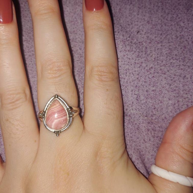 Rhodochrosite Ring for Women, Sterling Silver Ring, Boho