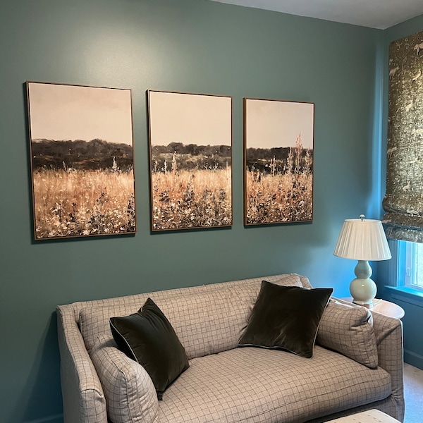 3 Piece Canvas Wall Art Set, Landscape Wall Art Wildflower Field Oil ...