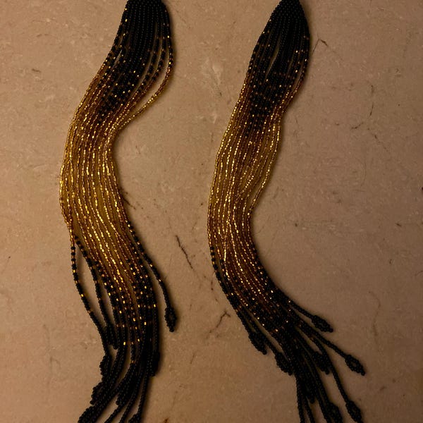 Handmade Beaded Teardrop Earrings, Seed Beads Extra Long Earrings For Women. E 58 SB 26 - Foto 10