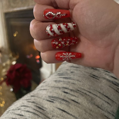 Black and Pink Press on Nails, Luxury Press on Nails, Crystal Black Nails, Press on Nails Long