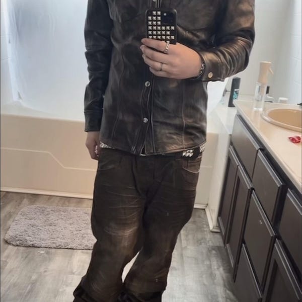 Mens Bikers Pants Black And Brown Leather Quilted Design Motorcycle Jeans Trouser (502)