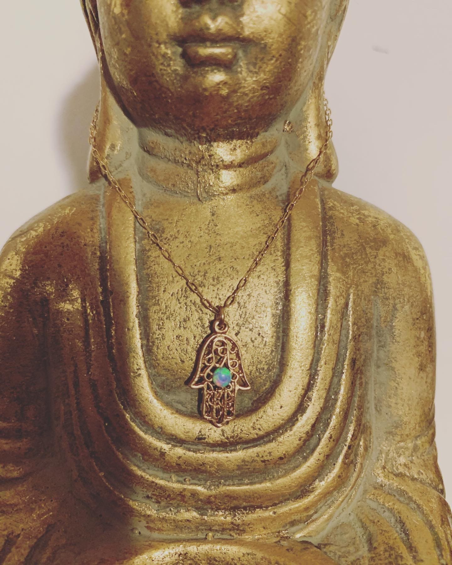 Opal hamsa necklace, gold Hamsa necklace, gold hand necklace, Delicate gold necklace, gold hand blue opal necklace, synthetic opal