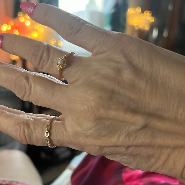 Pearl Diamond Stacking Rings by Caitlyn Minimalist • Dainty Gold Pearl ...