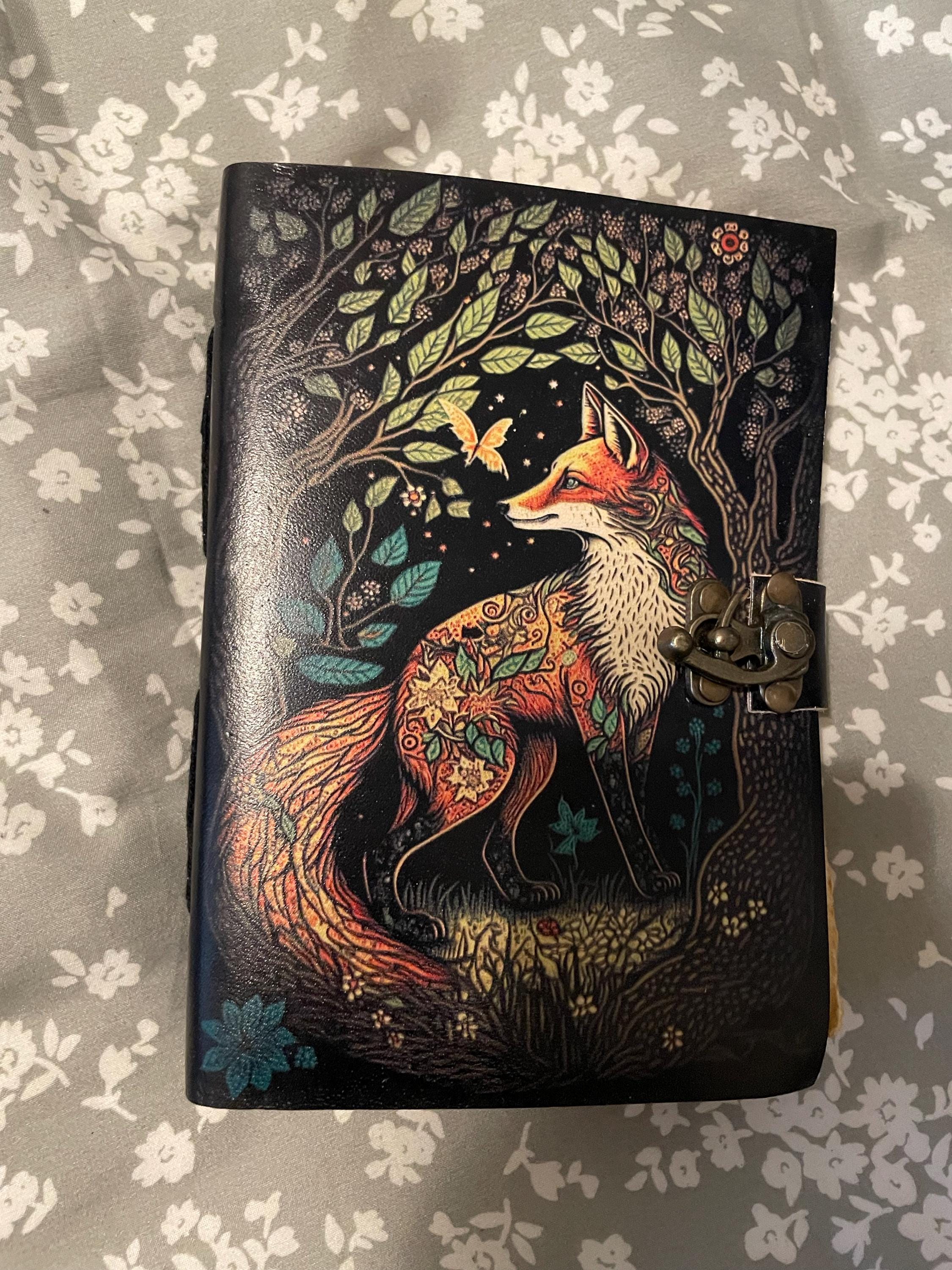 400 Page Large Fox Vintage Handmade leather Journal, Grimoire Fat journal Blank spell book of shadows Christmas Celestial Gifts For Him Her