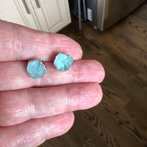 Customer photo from tdraughn1, New Raw Aquamarine Stud Earrings