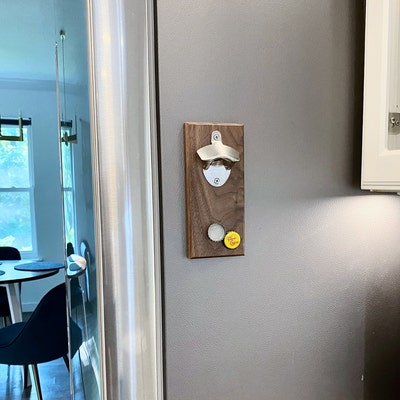 Magnetic Walnut Bottle Opener Cap-catching, Refrigerator or Wall ...