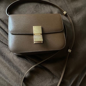 Korean Style Minimalistic Brown Calfskin Leather Box Bag - Etsy