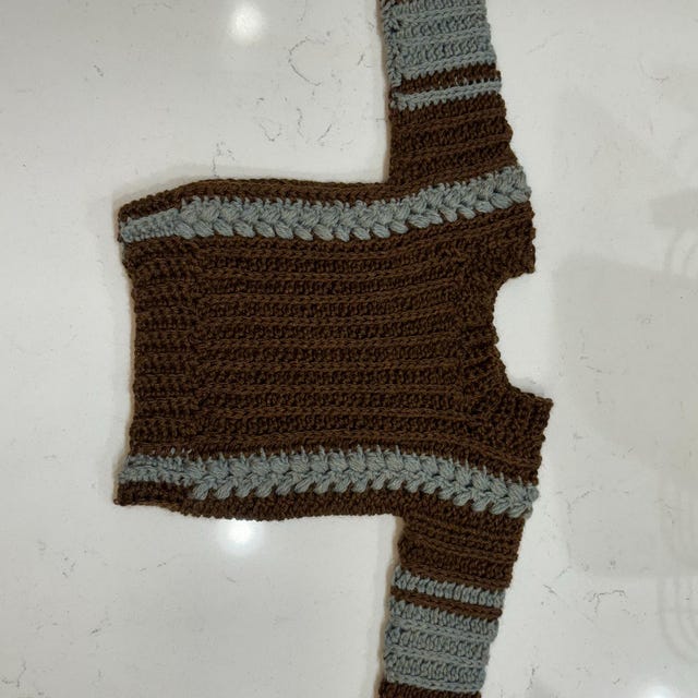 A customer's finished Autumn Wheat Child Crochet Sweater Pattern PDF