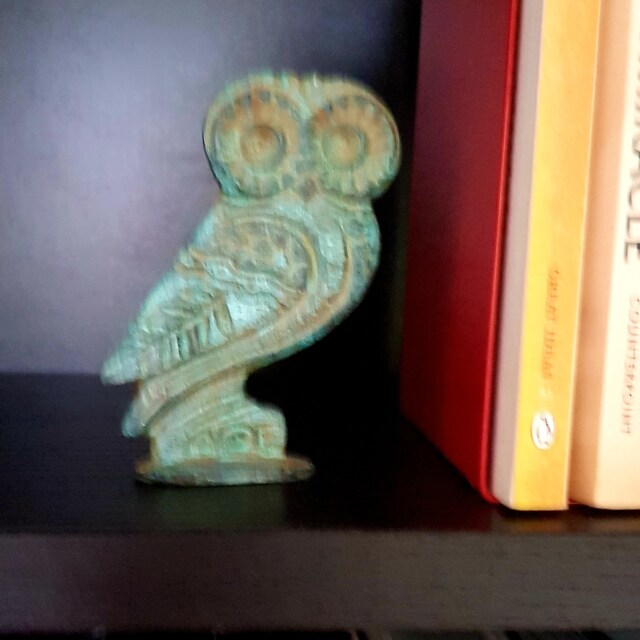 Talos Artifacts Bronzen Uil van Athene met Brede Ogen Klein Standbeeld Godin Athena Symbool van Wijsheid