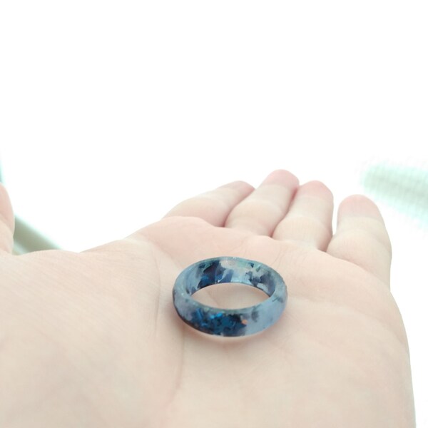 Blue Resin Ring With Blue Flakes, Stacking Rings for Women, Blue Ring ...