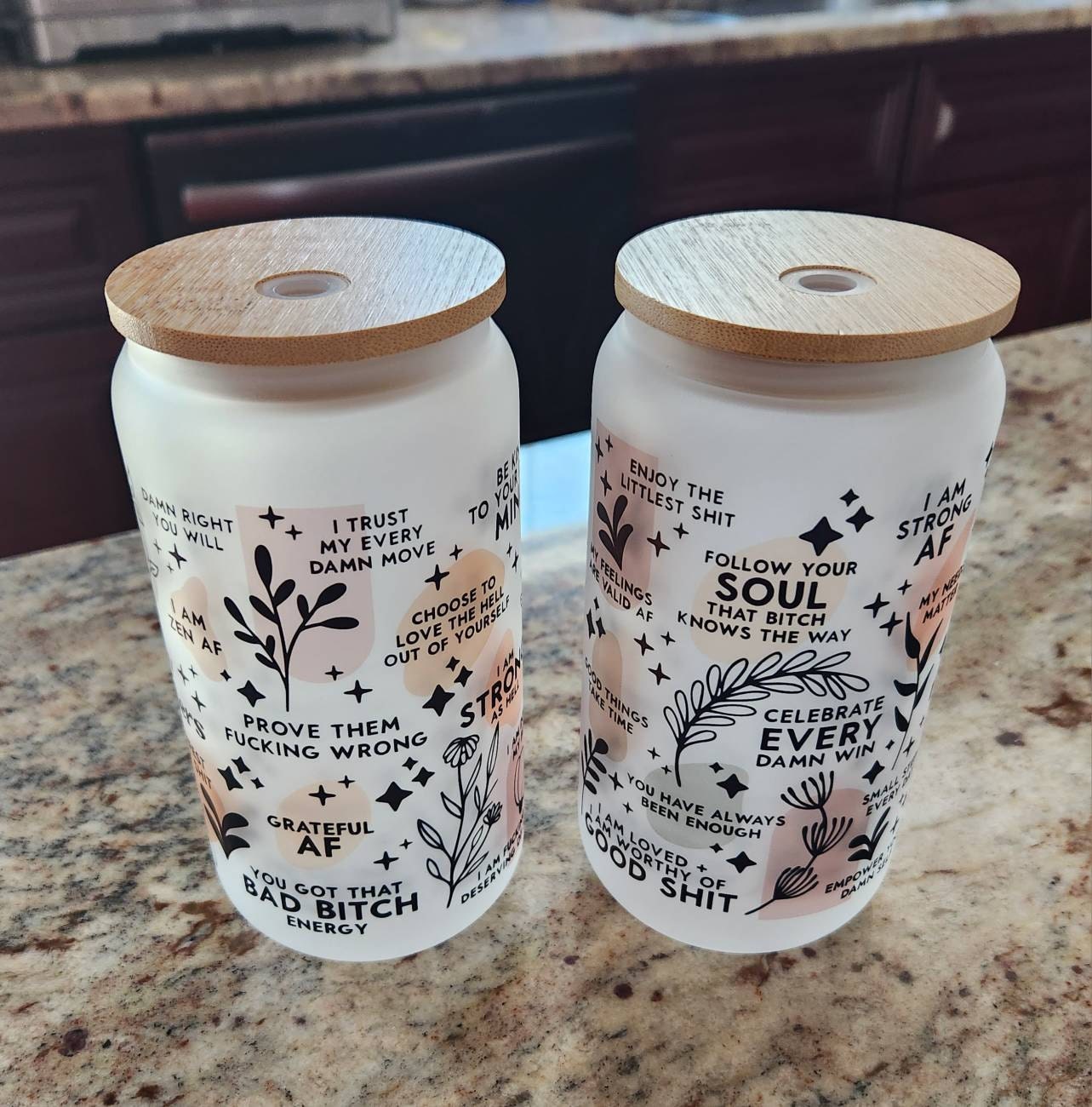 Mental Health Tumbler with Lid and Straw, Daily Affirmations Glass Cup, 16oz Daily Affirmations Tumbler, Gift for Her/Bestie, Soul Sister, BFF, Best Friend Tumbler