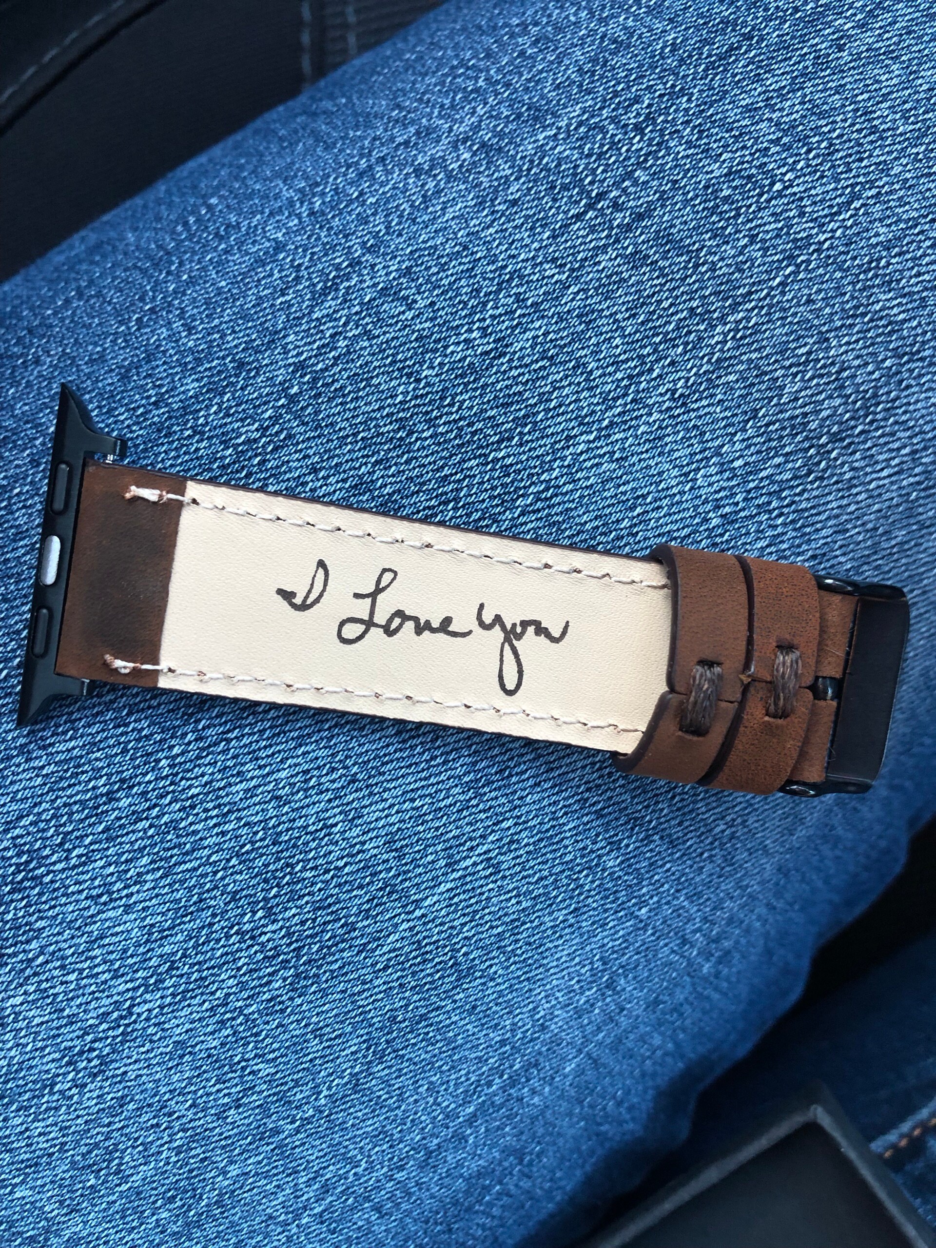 Vatertagsgeschenk vom Sohn, Apple Leder Uhrenband, personalisiert, Ihre Handschrift eingraviert, Geschenk für Ehemann, Jubiläumsgeschenk, Geschenk für Ihn