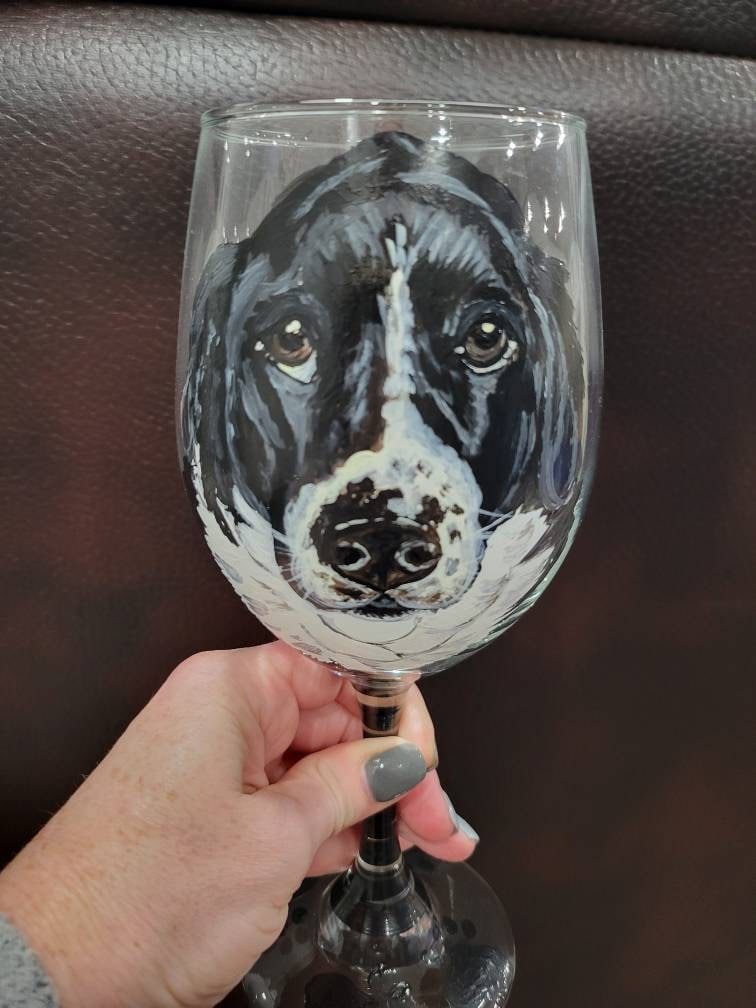 Custom Pet Portrait Wine Glass Hand Painted 1- 20 oz  Red or White Wine Glass Your Dog or Cat, Pet Pet Lover Glassware Paw Prints & Name