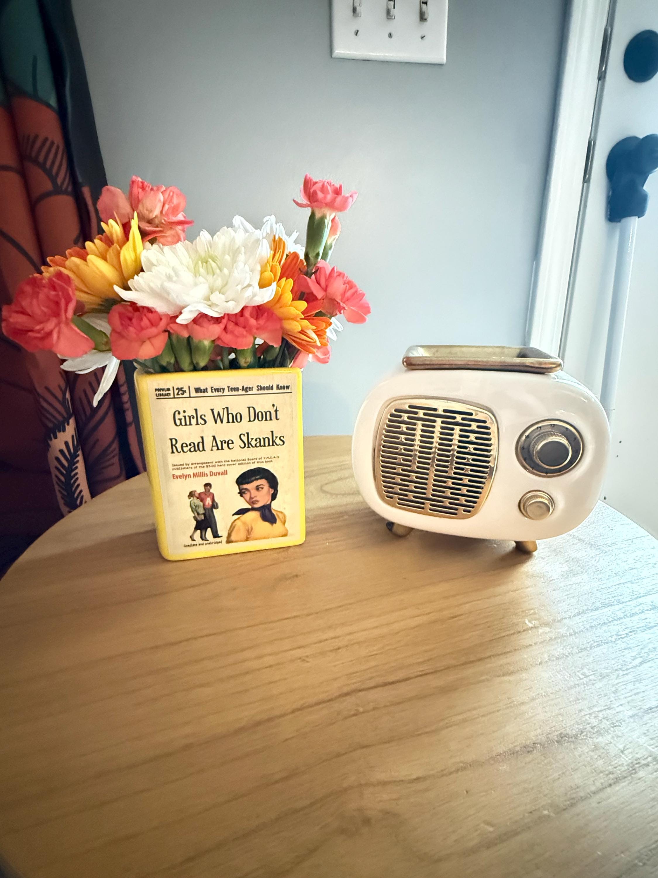 Book vase, Girls who Don't Read are Skanks, vintage pulp novel, pencil holder, planter, gift for reader,