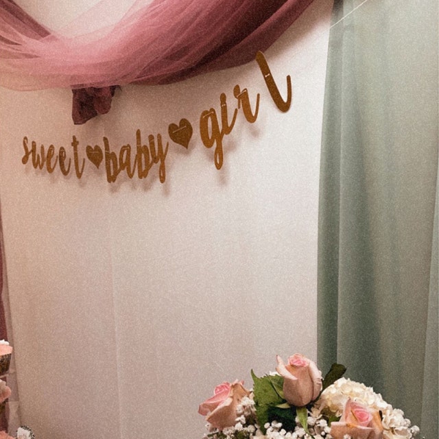 Rose Gold Glitter Our Wildflower Is On Her Way Banner, Sweet Baby Girl Gender Reveal Decor Baby Shower Decorations Little Wildflower Welcome Baby Shower Decoration