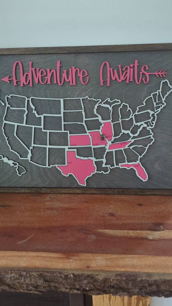 Travel map,camping map,US travel map,50 states map, add a state once you visit, family road trip tracker, adventure map, gift for traveler