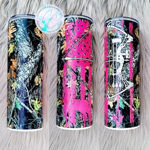 20 Oz Skinny Tumbler Sublimation Design Template Deer Bow Hunting Pink ...
