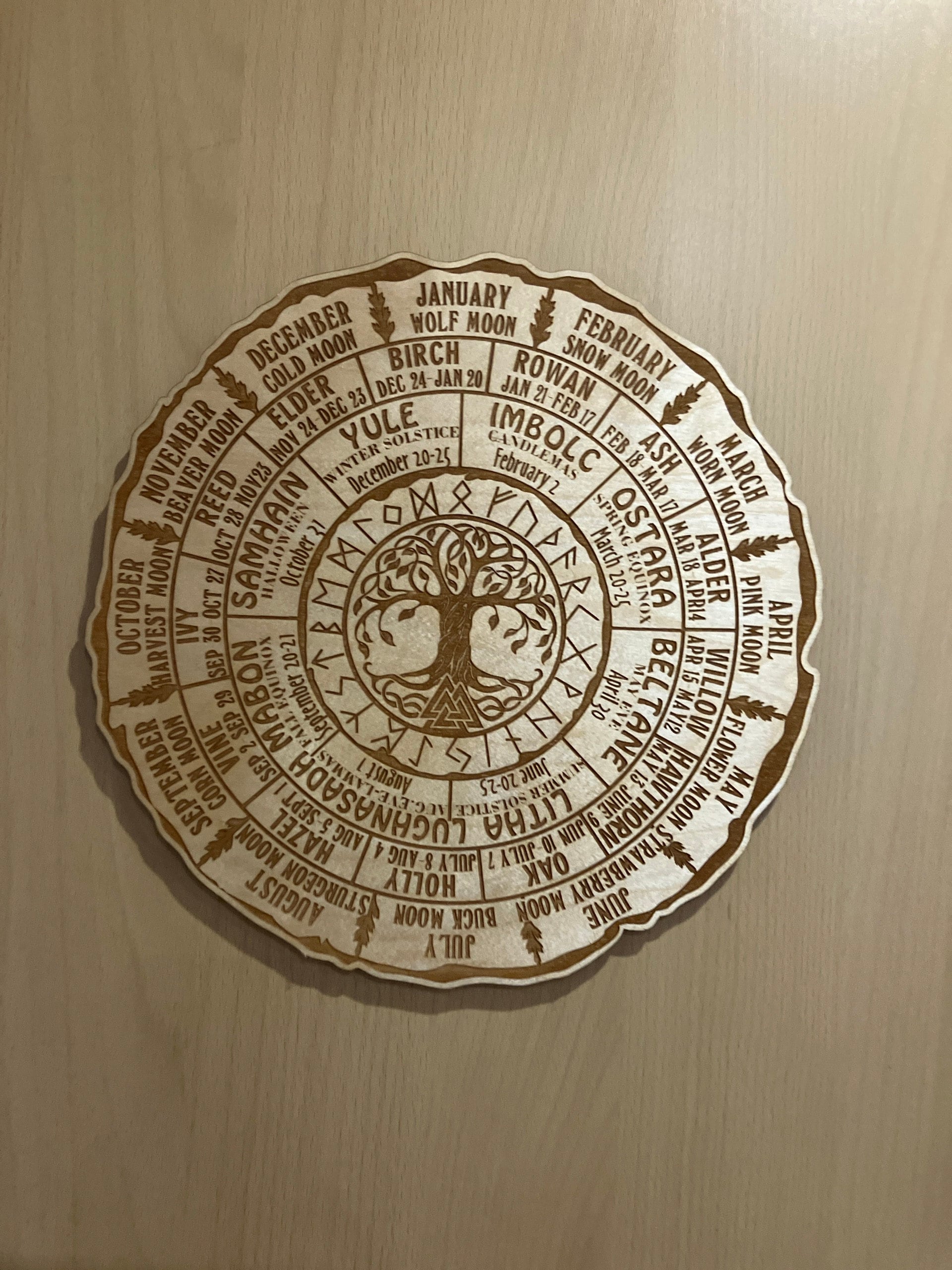Engraved Celtic Tree of Life Calendar, Wheel Of The Year Wood Sign