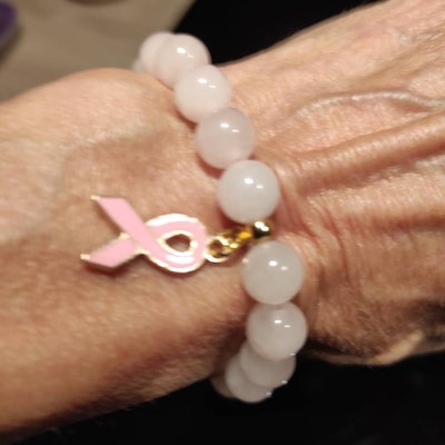 Bracelet Octobre Rose En Simili Cuir - Soutien Lutte Contre Le Cancer, Ruban Rose, Mousqueton Et Chaînette