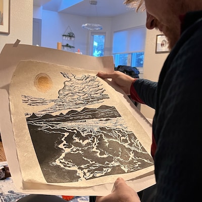 Decisions Original Linocut Print Alaska Ski Print Mountain Art - Etsy
