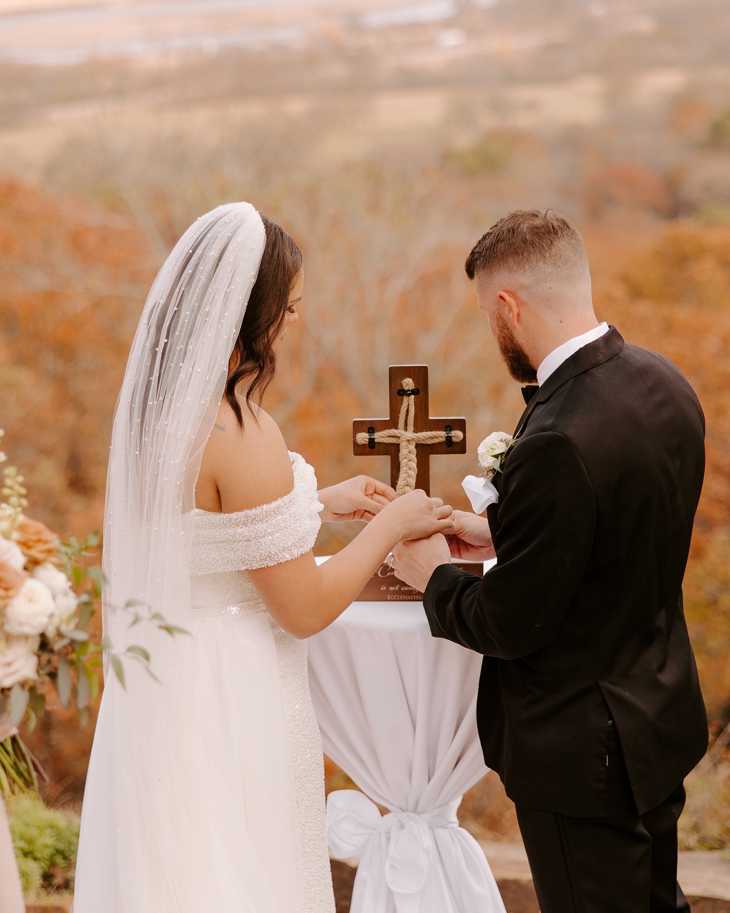 Wedding Cord of Three Strands Ceremony Cross; Natural Wood & Rope Unity Ceremony Candle Alternative