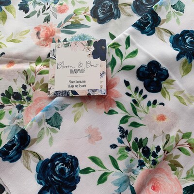 Blush and Navy Floral Fabric by the Yard. Quilting Cotton - Etsy