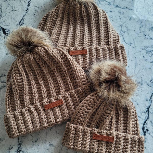CROCHET PATTERN & VIDEO/ Chunky Ribbed Hat, Side Across Construction ...