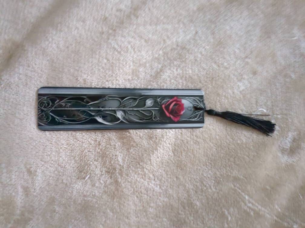 Personalized Red Rose Metal Bookmark for Romance Book Lovers