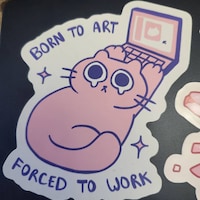 Work in Progress Cat Art Holographic Matte Vinyl Sticker Cute Kawaii ...