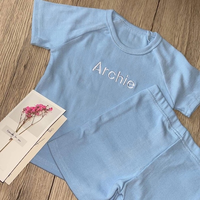 Summer Personalised Child Ribbed Sets Embroidered Kids Sets ...