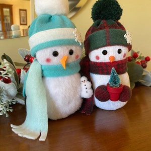 Sock Snowman in Buffalo Check Hat and Scarf Sock Snowman - Etsy