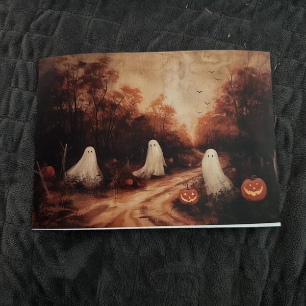 Moody Ghost Painting Autumn Landscape Vintage Style Wall Art Halloween ...