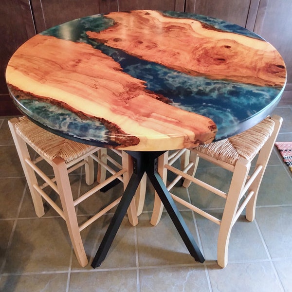Round Dining Tables, Live Edge Epoxy River Table, Kitchen Table, Dining ...