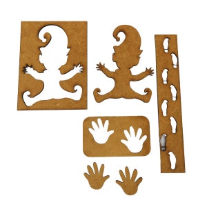 HXUING Lot De 4 Pochoirs Bois Empreintes Lutin – Déco Noël Magique – Pour Ski Miniature Et Vélo En Bois
