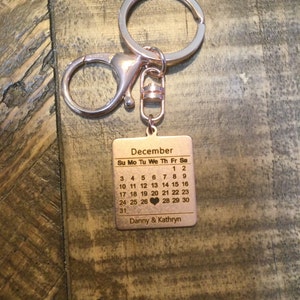 Personalised Calendar Keyring,Keychain With Gold Plated Split Ring,Gift bag incl 